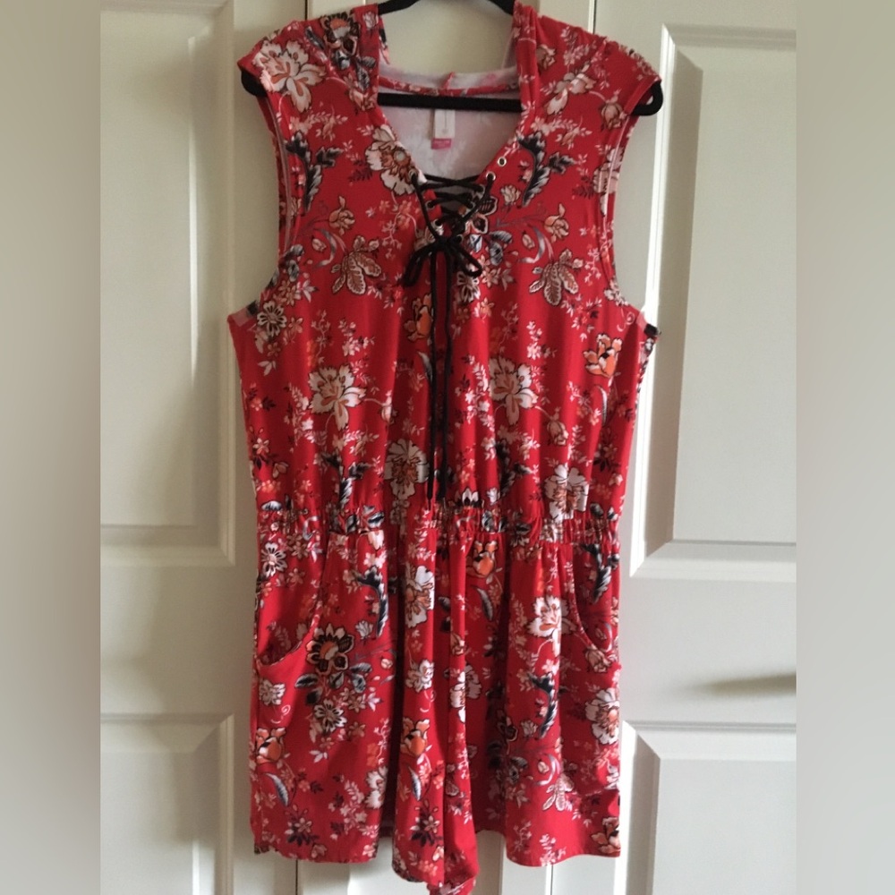 XXXL/3XG Teen Red Floral Sleeveless NWOT Summer Shorts 1 Pc Culotte Romper
